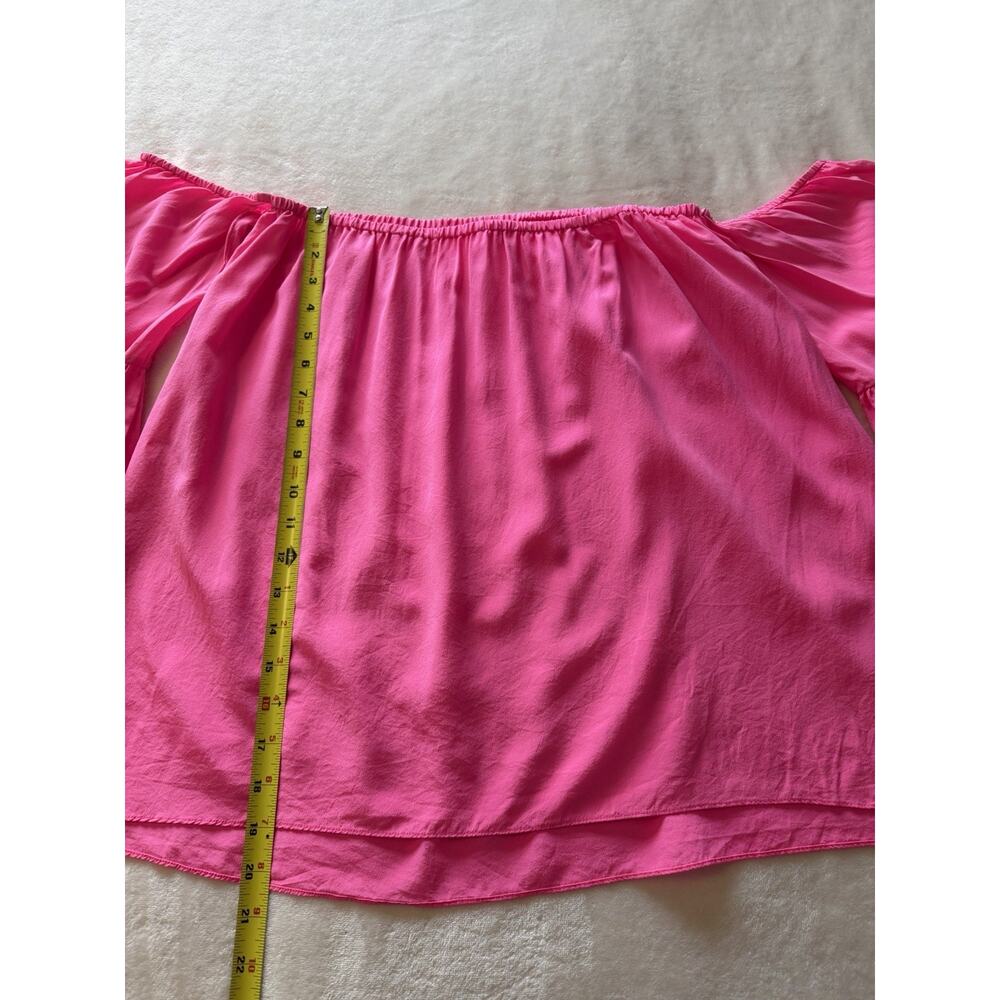 Lilly Pulitzer Size Large Sanilla Top 100% Silk Off the Shoulder Blouse Hot Pink - Picture 10 of 13